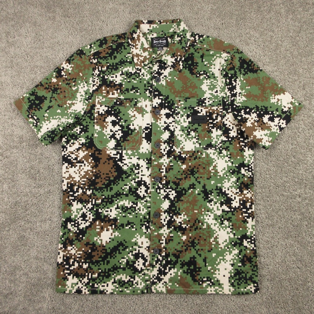 Dogg Supply Shirt Mens Medium Green Digital Camo Heavy Cotton Snoop Button Up